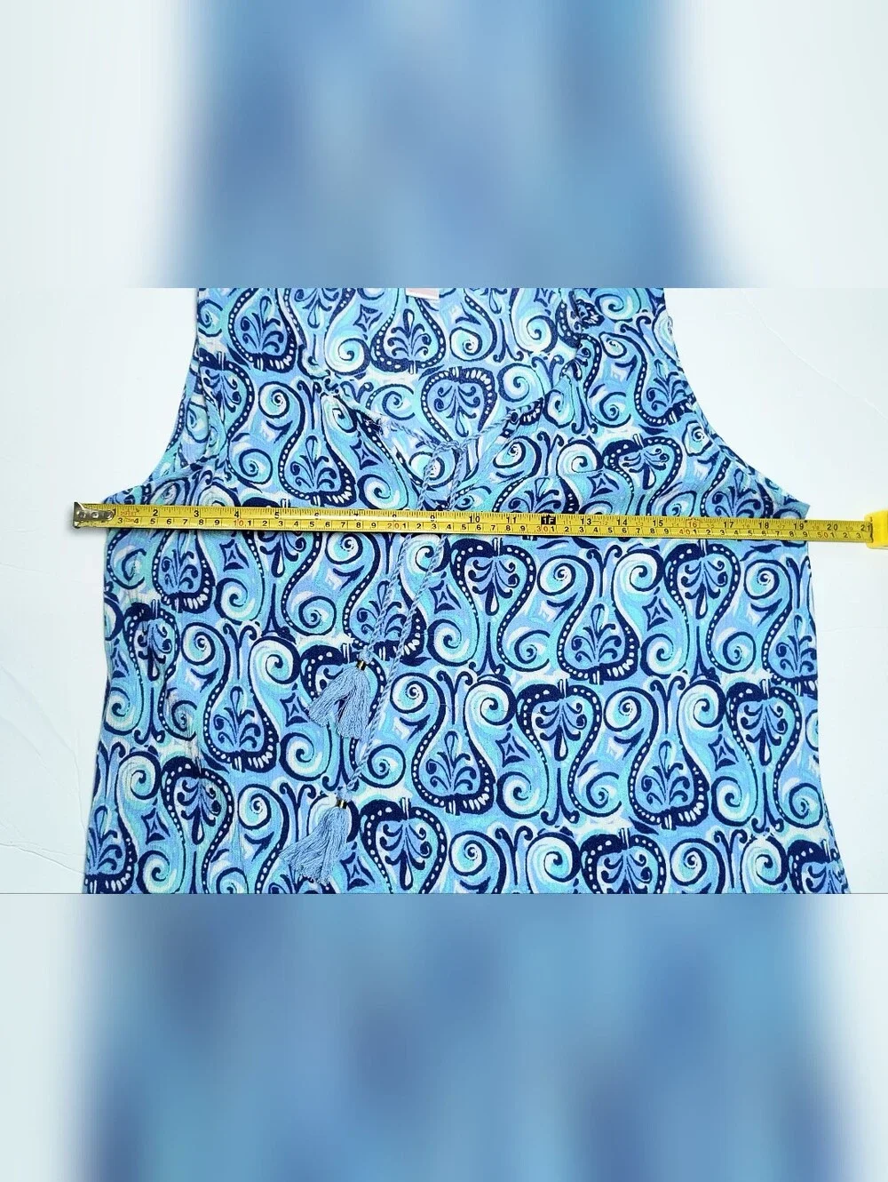 Stella Parker Blue Paisley Print Sleeveless Resort Vacation Mini Dress XL - Picture 8 of 11